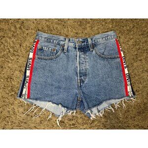 LEVIS Premium 501 Sport Tape Hi-Rise Cutoff Button Fly Denim Blue Jean Short W26
